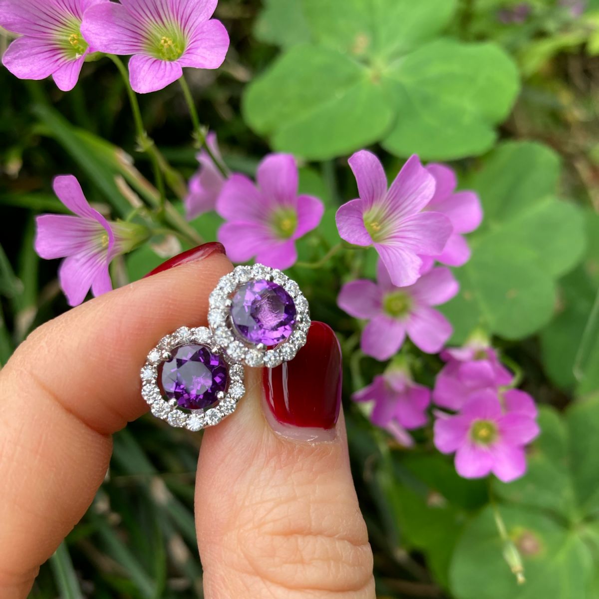 Halo 2ct Amethyst Platinum plated Silver Stud Earrings #5