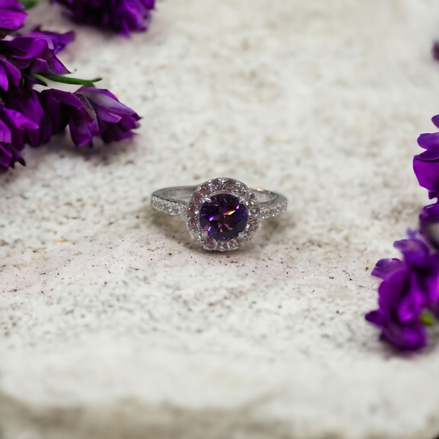 1ct Amethyst and Diamond Halo 18ct White Gold Engagement Ring #4