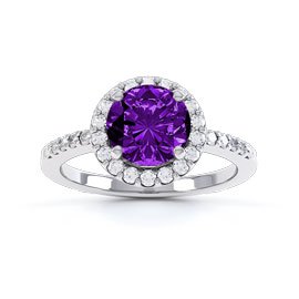 1ct Amethyst 18ct White Gold Lab Diamond Halo Engagement Ring