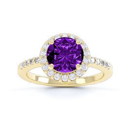 1ct Amethyst 9ct Yellow Gold Moissanite Halo Engagement Ring