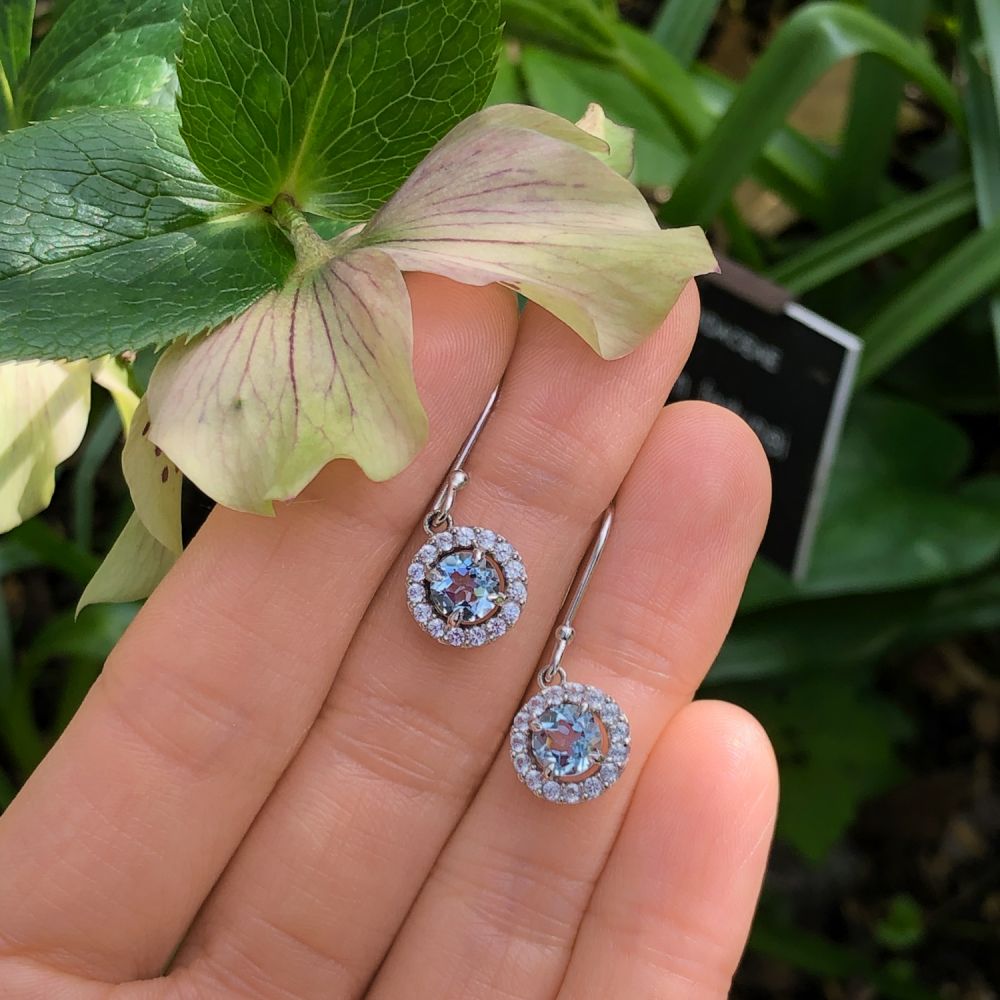 Halo Aquamarine and Lab Diamond 18ct Yellow Gold Drop Earrings #5