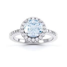 Eternity 1ct Aquamarine and Diamond Halo Platinum Engagement Ring