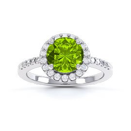1ct Peridot and Diamond Halo 18ct White Gold Engagement Ring
