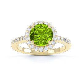 1ct Peridot and Diamond Halo 18ct Yelow Gold Engagement Ring