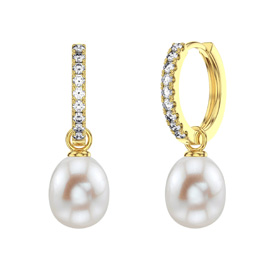 Venus White Sapphire Hoop Pearl Drop 18ct Gold Vermeil Earring Set