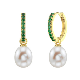 Venus Emerald Hoop Pearl Drop 18ct Gold Vermeil Earring Set