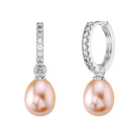 Venus White Sapphire Hoop Pink Pearl Drop Platinum plated Silver Earring Set
