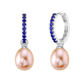 Venus Sapphire Hoop Pink Pearl Drop Platinum plated Silver Earring Set