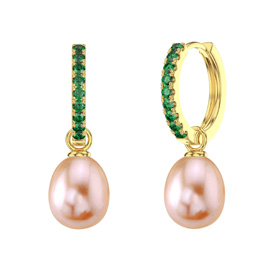 Venus Emerald Hoop Pink Pearl Drop 18ct Gold Vermeil Silver Earring Set