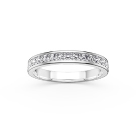 Princess Moissanite 18ct White Gold Half Eternity Ring 3mm Band