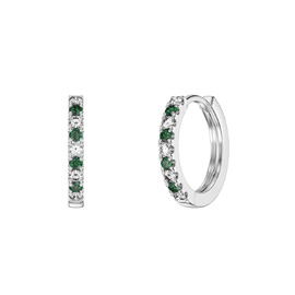 Charisma Emerald and White Sapphire Platinum plated Silver Hoop Earrings Small