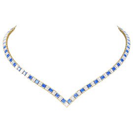 Princess Sapphire and Diamond 18ct Yellow Gold Tennis Necklace