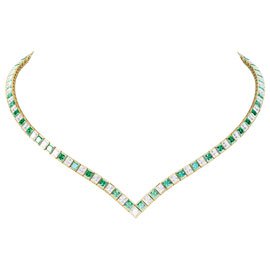 Princess Emerald 18ct Yellow Gold Tennis Necklace