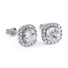 Princess 2ct White Sapphire Halo Platinum plated Silver Stud Earrings