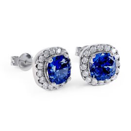 Princess 2ct Sapphire Halo 9ct White Gold Stud Earrings