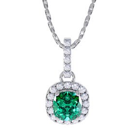 Princess 1ct Emerald and Diamond Halo 18ct White Gold Pendant