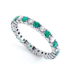 Promise Emerald Platinum plated Silver Full Eternity Ring 2.5mm Band