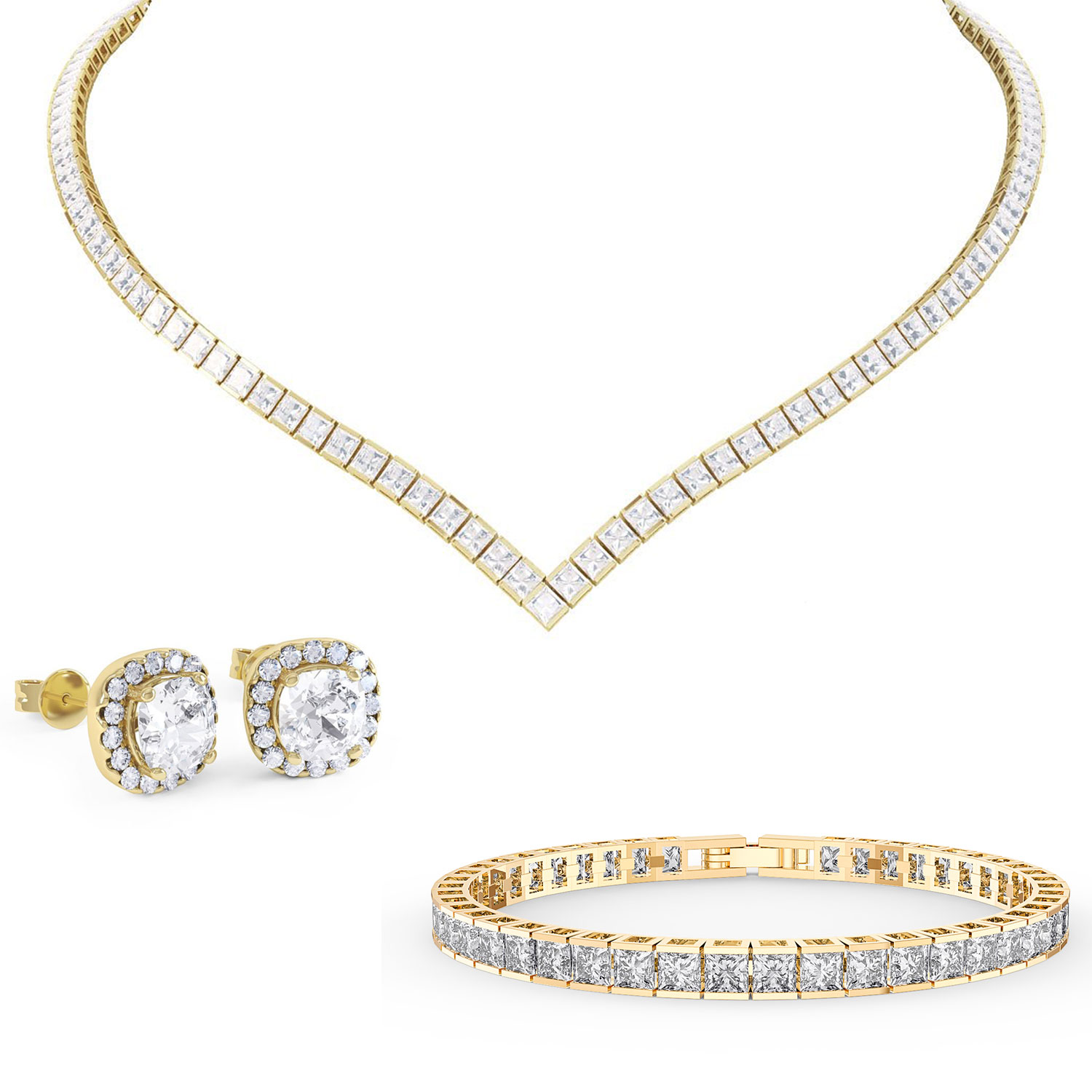 Princess Diamond CZ 18ct Gold plated Silver Jewellery Set