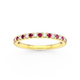 Radiant Ruby and Lab Diamond 18ct Yellow Gold Half Eternity Ring
