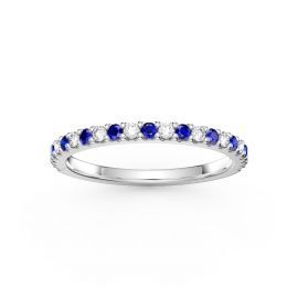 Radiant Sapphire and Moissanite Platinum plated Silver Half Eternity Ring