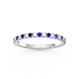 Radiant Sapphire and Moissanite 18ct White Gold Half Eternity Ring