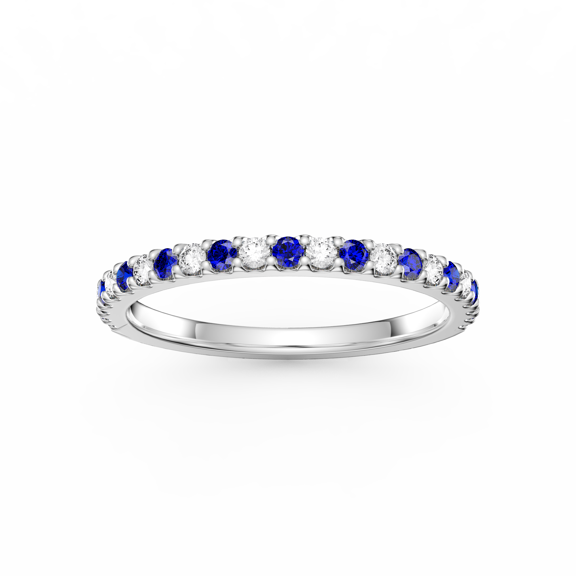 Radiant Sapphire and Moissanite Platinum plated Silver Half Eternity Ring