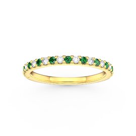 Radiant Emerald and Lab Diamond 18ct Yellow Gold Half Eternity Ring