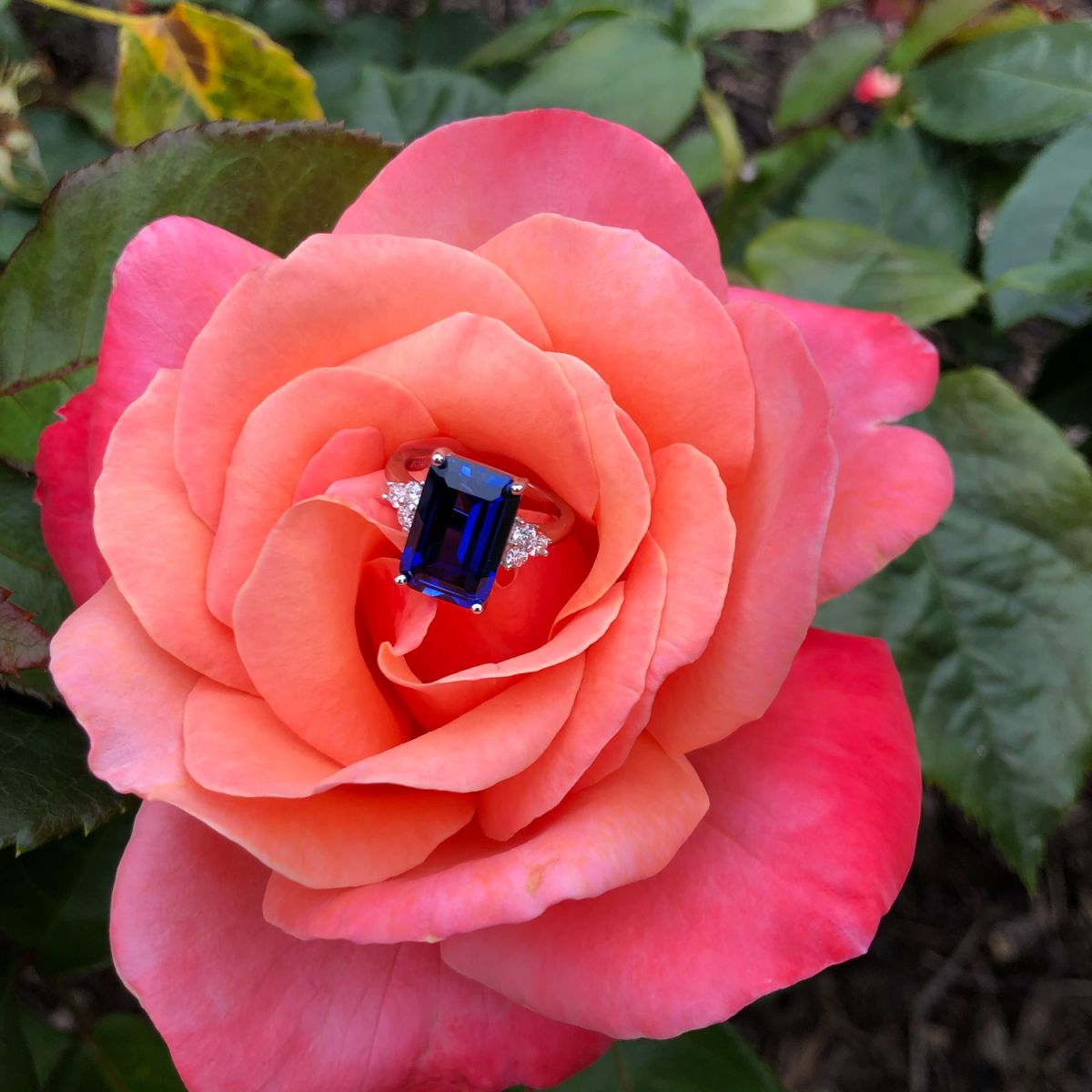 Radiant 5ct Sapphire and Lab Diamond Platinum Engagement Ring #7
