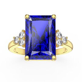 Radiant 5ct Sapphire and Moissanite 18ct Yellow Gold Engagement Ring