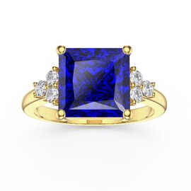 Radiant 4ct Princess Sapphire and Moissanite 9ct Yellow Gold Proposal Ring