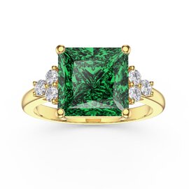 Radiant 4ct Princess Emerald and Lab Diamond 9ct Yellow Gold Engagement Ring