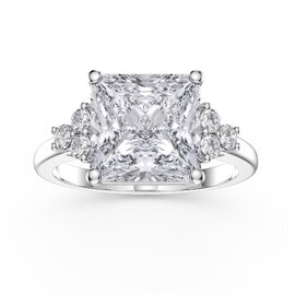 Radiant 4ct Princess Moissanire Platinum plated Silver Proposal Ring