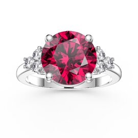 Radiant 3ct Ruby and Moissanite Platinum plated Silver Proposal Ring
