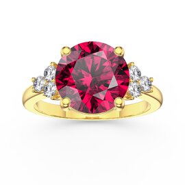 Radiant 3ct Ruby and Lab Diamond 18ct Yellow Gold Engagement Ring