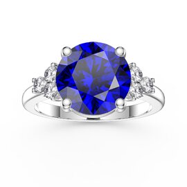 Radiant 3ct Sapphire and Moissanite Platinum plated Silver Proposal Ring