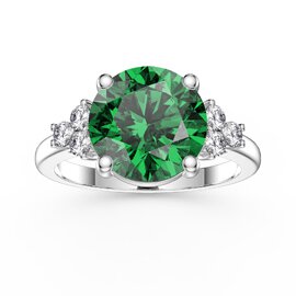 Radiant 3ct Emerald and Moissanite Platinum plated Silver Proposal Ring