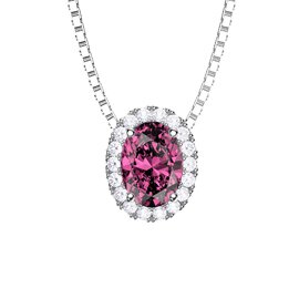 Eternity Pink Sapphire Halo Platinum plated Silver Oval Pendant