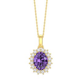 3ct Eternity Amethyst 18ct Gold Vermeil Moissanite Halo Oval Pendant