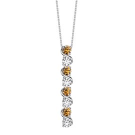 Infinity Citrine and Moissanite Platinum plated Silverl S Bar Pendant Necklace
