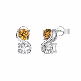 Infinity Citrine and Moissanite Platinum plated Silver S Bar Stud Earrings