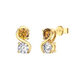 Infinity Citrine and Moissanite 18ct Gold Vermeil S Bar Stud Earrings