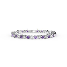 Infinity Amethyst and Moissanite Platinum plated Silver S Bar Tennis Bracelet