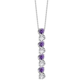 Infinity Amethyst and White Sapphire Platinum Plated Silver S Bar Pendant Necklace