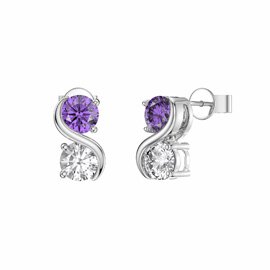 Infinity Amethyst and Moissanite Platinum plated Silver S Bar Stud Earrings