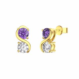 Infinity Amethyst and Moissanite 18ct Gold Vermeil S Bar Stud Earrings