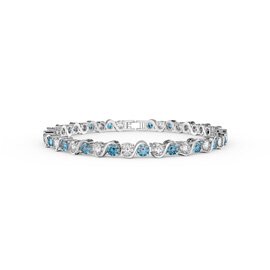 Infinity Blue Topa and Moissanite Platinum plated Silver S Bar Tennis Bracelet