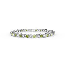 Infinity Peridot and Moissanite Platinum plated Silver S Bar Tennis Bracelet
