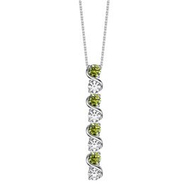 Infinity Peridot and White Sapphire Platinum Plated Silver S Bar Pendant Necklace