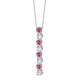 Infinity Pink Sapphire and White Sapphire Platinum Plated Silver S Bar Pendant Necklace
