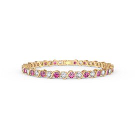 Infinity Pink Sapphire and Moissanite 18ct Gold Vermeil Silver S Bar Tennis Bracelet